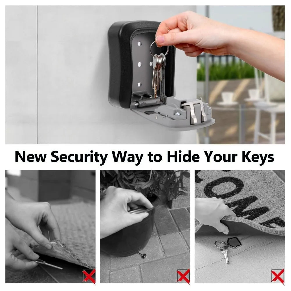Wall Mount Key Lock Box 4 Digit Password Code Security Lock No Key for Home Office Key Safe Secret Storage Box Organizer