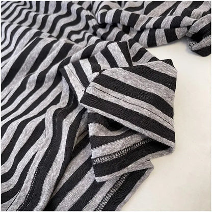Korean Loose Long Sleeve Striped T-shirt Women's Clothing Spring Autumn Casual Fashionable Round Neck Pullovers Tops for Female