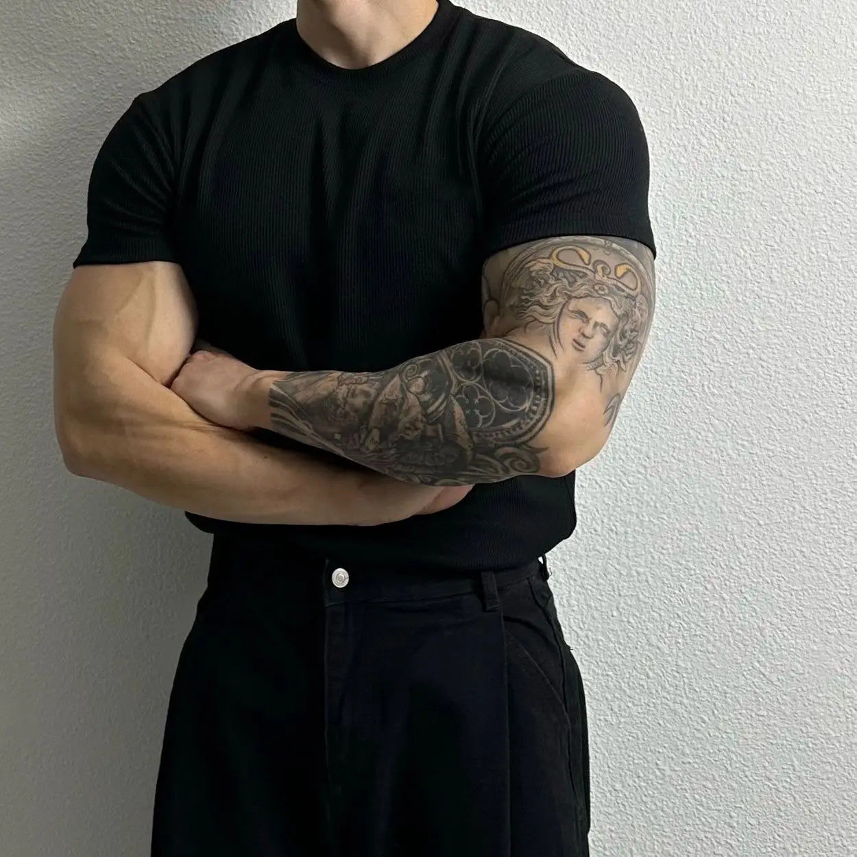 Summer Men Short Sleeve Slim Fitness T-Shirts Streetwear Fashion Solid Versatile Casual Sports Training Sweat Black Knitted Tops