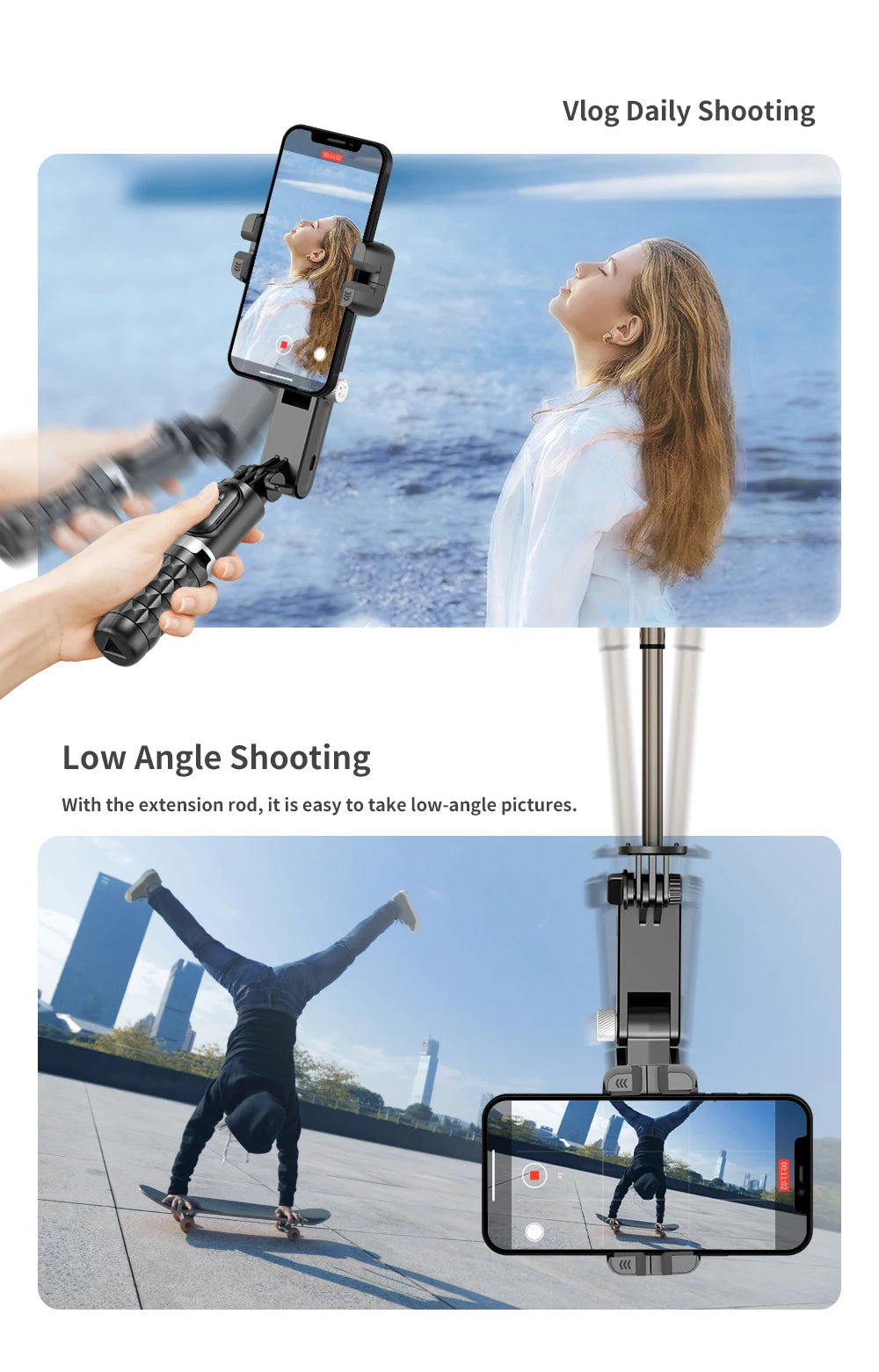 Desktop Gimbal Stabilizer 360° Rotation Smart Track Mode Selfie Stick with Remote Control for iPhone Cell Phone Smartphone