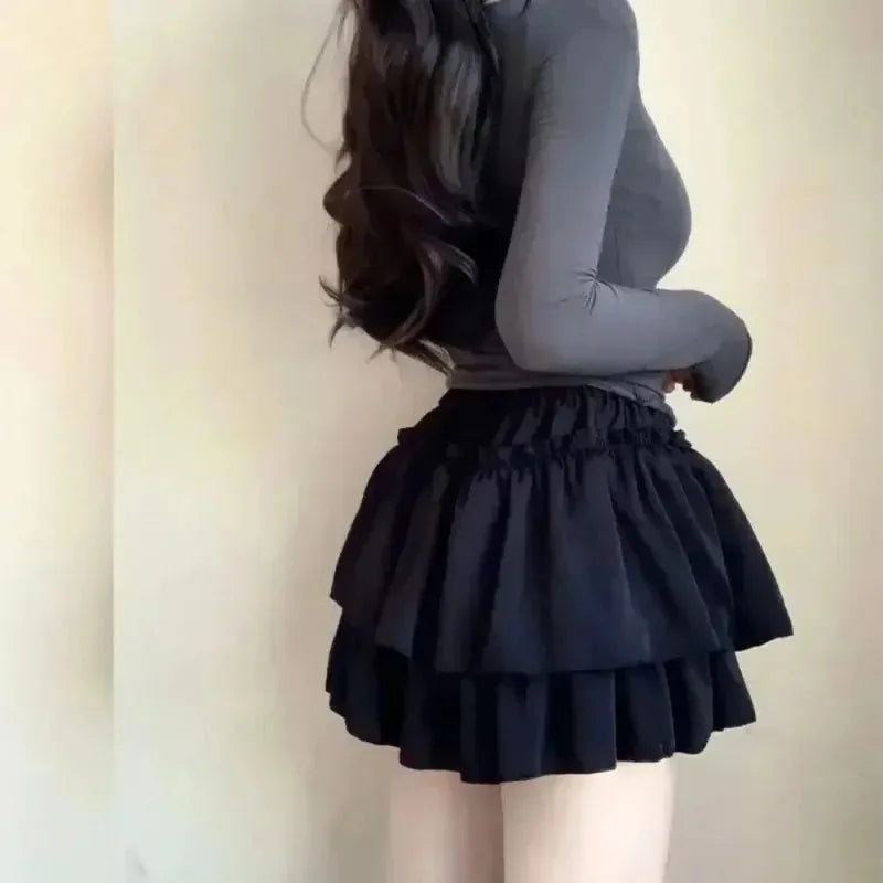 Summer Kawaii Mini A-line Skirt Adorable Flirty High Waist Ruffle Patchwork Lolita Ball Gown Y2K Korean Sweet Women's Clothing