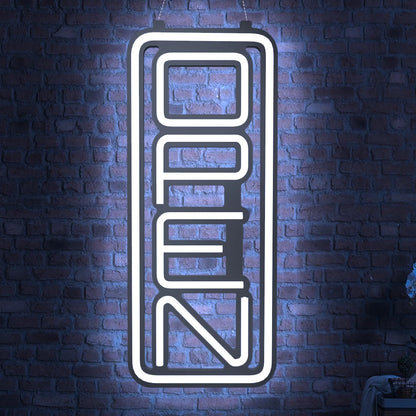 LED neon lights, store business signs, blue flashing lights, OPEN signs for shops and bars