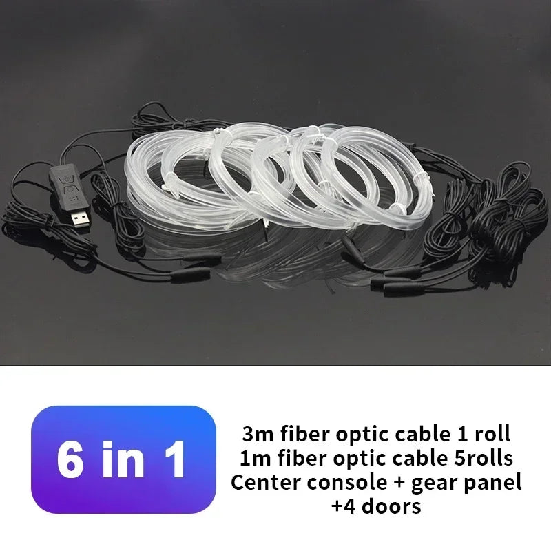 Car RGB Ambient LED Light Strip USB Fiber Optic Atmosphere Neon Invisible Light Strip Center Console Door Decoration Lamp