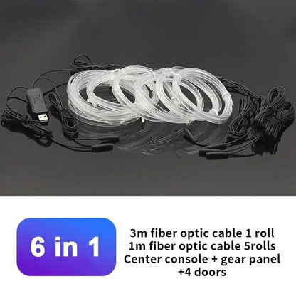 Car RGB Ambient LED Light Strip USB Fiber Optic Atmosphere Neon Invisible Light Strip Center Console Door Decoration Lamp