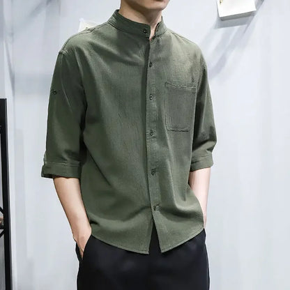Man Shirt Linen and Cotton Oversize Shirts for Men Plain Half Sleeve Fashion 2025 Cheap Things with Comfortable Casual Tops I