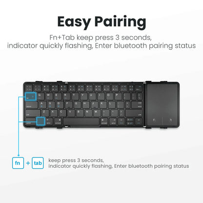 Foldable Bluetooth Keyboard with Touchpad Wireless Folding Keyboard with PU Leather for iOS Android Windows,Support 3 Devices