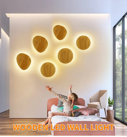 Nordic LED Wall Light Modern Original LED Circular Wooden Wall Light Personalized Bedside Bedroom Staircase Wall Hanging Light