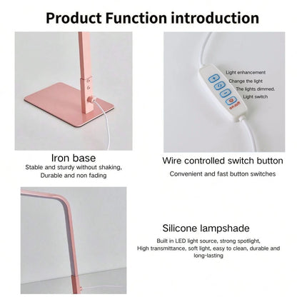 USB powered LED reading desk lamp with eye protection design, adjustable brightness and color change, suitable for home office a
