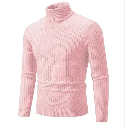Men's High Neck Sweater Solid Color Pullover Knitted Warm Casual Turtleneck   Men Clothes