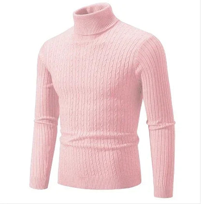Men's High Neck Sweater Solid Color Pullover Knitted Warm Casual Turtleneck   Men Clothes