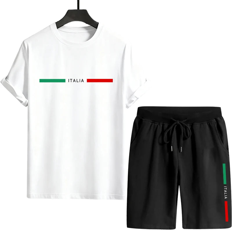 Mens Tracksuit Tee And Shorts Set Urban Casual Fashion Summer Outdoor Comfort Sportswear Home Wear Male T-shirt Outfit