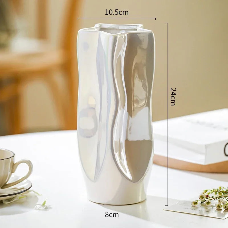 Ceramic Vase Luxury Electroplated Silver Flower Arrangement Irregular Porcelain Hydroponic Vase Ornament Interior Art Decoration