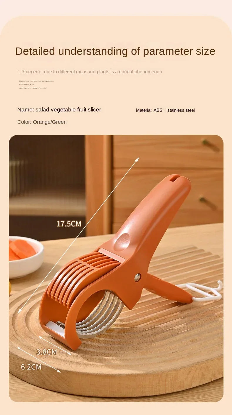 Fruit & Vegetable Slicer, Food - Grade Spring - Clip Cutter, Wavy Blade Even Slicing Kitchen Tool