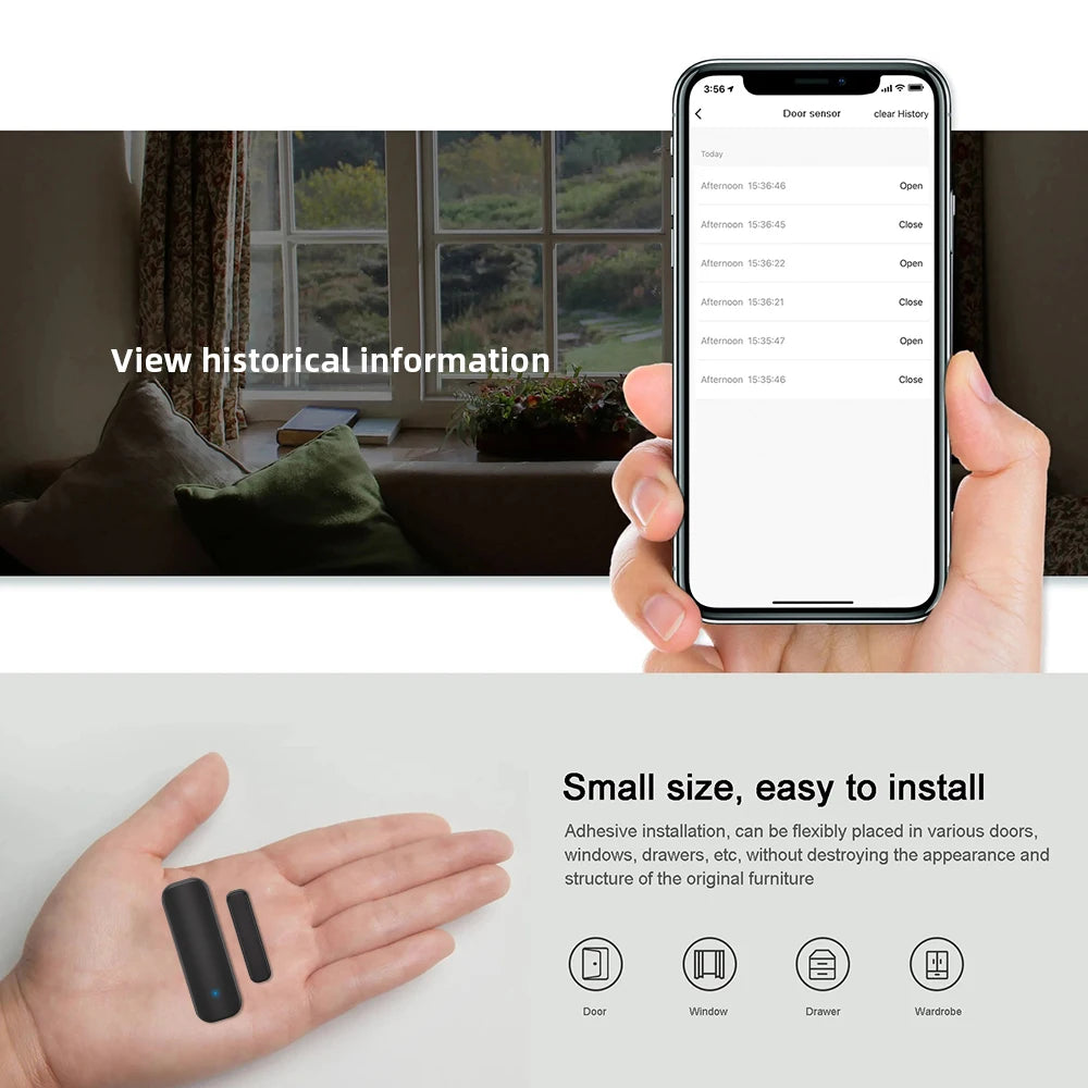 WiFi or ZigBee Door Window Sensor Smart Home Wireless Door Open Close Detectors APP Remote Alarm Work with Alexa Google Home