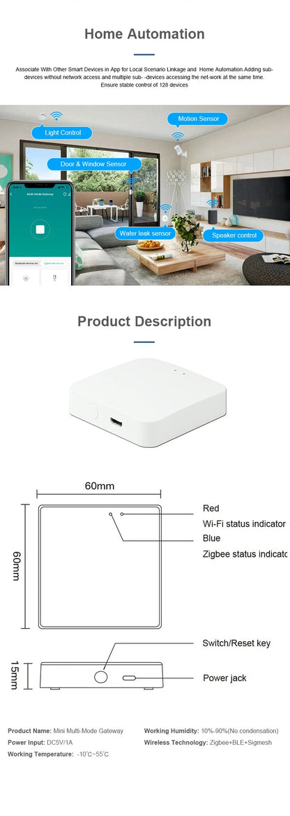 Wireless  Multi-mode Smart Gateway ZigBee Bluetooth Mesh Hub Work with Tuya Smart life App Voice Control via Alexa Google Home