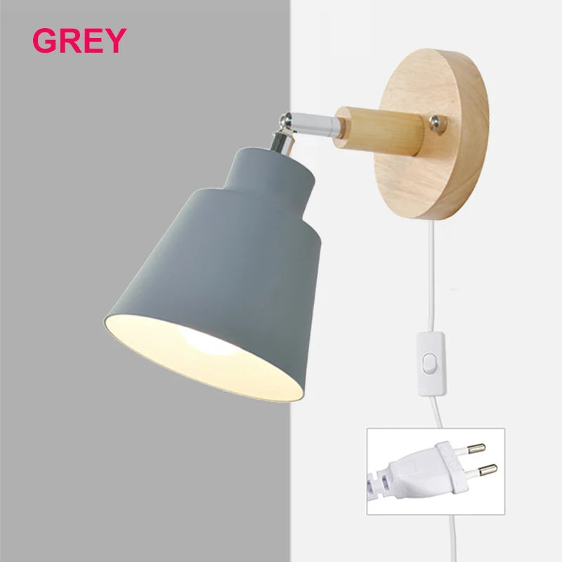 Nordic Wall Light Indoor DIY E27 Wooden 6 Colors EU/UL Plug 350° Wall Lamps for Living Room Bedroom Aisle Sconce Fixtures