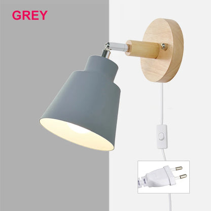 Nordic Wall Light Indoor DIY E27 Wooden 6 Colors EU/UL Plug 350° Wall Lamps for Living Room Bedroom Aisle Sconce Fixtures