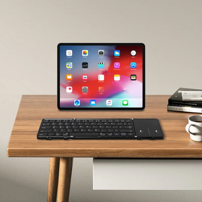 Foldable Bluetooth Keyboard with Touchpad Wireless Folding Keyboard with PU Leather for iOS Android Windows,Support 3 Devices