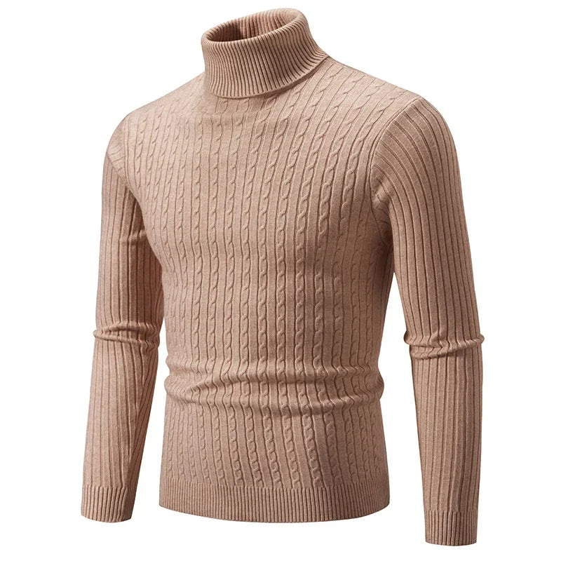 Men's High Neck Sweater Solid Color Pullover Knitted Warm Casual Turtleneck   Men Clothes