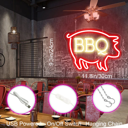 BBQ Led Neon Signs USB Powered Light Up Sign Wall Decor for BBQ restaurant Barbecue Restaurant Man Cave Bar Christmas Party
