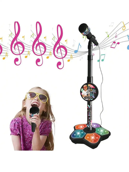 Children Singing Microphone Toy with Music Speaker Stand Light Up Karaoke Instrument for Kids Children Birthday Gift