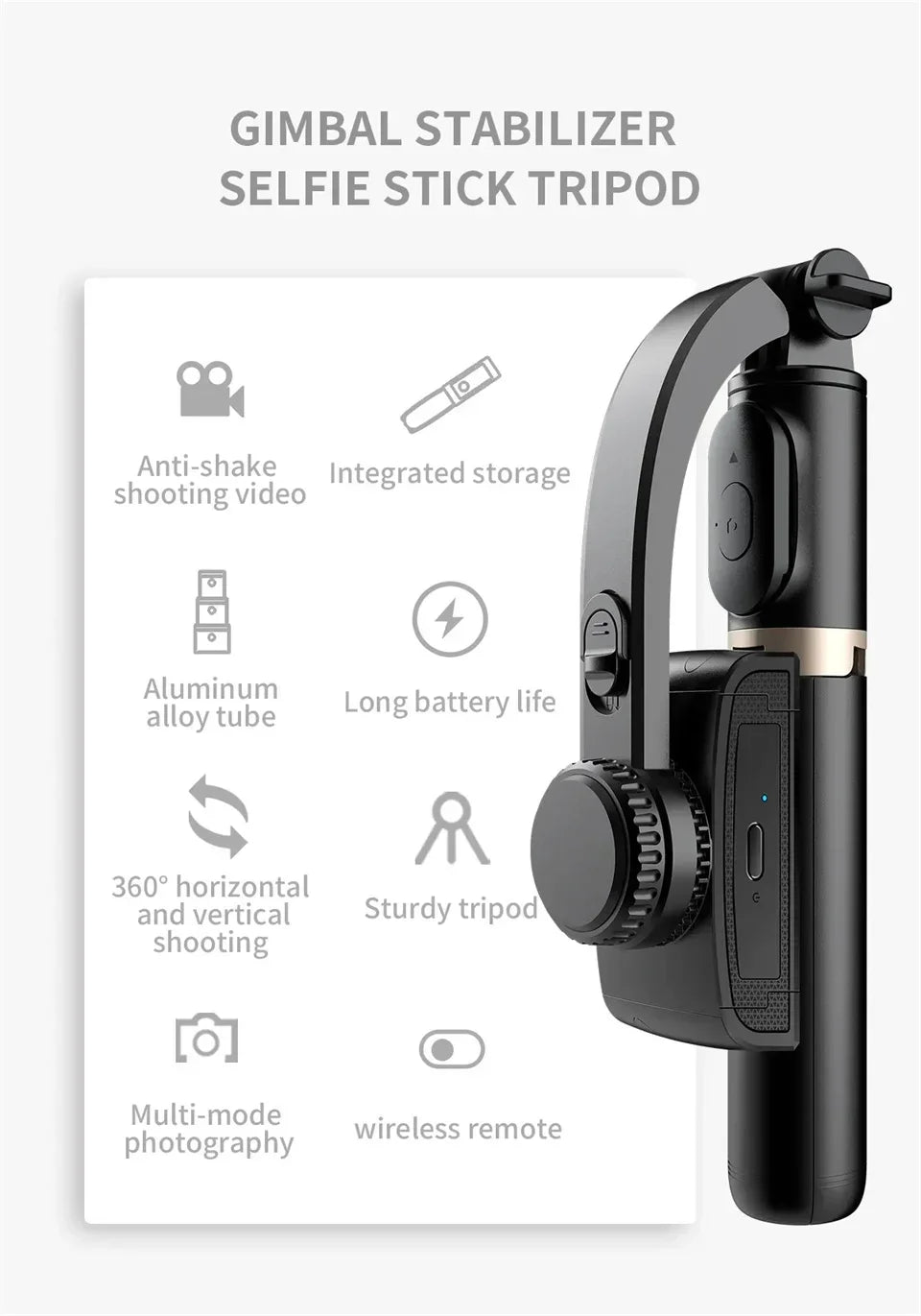 Q08 Gimbal Stabilizer Mobile Phone Video Stabilizer Bluetooth Selfie Stick Tripod for Smartphone Live Vertical Shooting Bracket