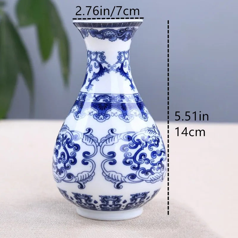 Ceramics Flower Vase Decoration Home Blue And White Vases For Wedding Decor Living Room Ornaments Table Desktop Retro Art Crafts