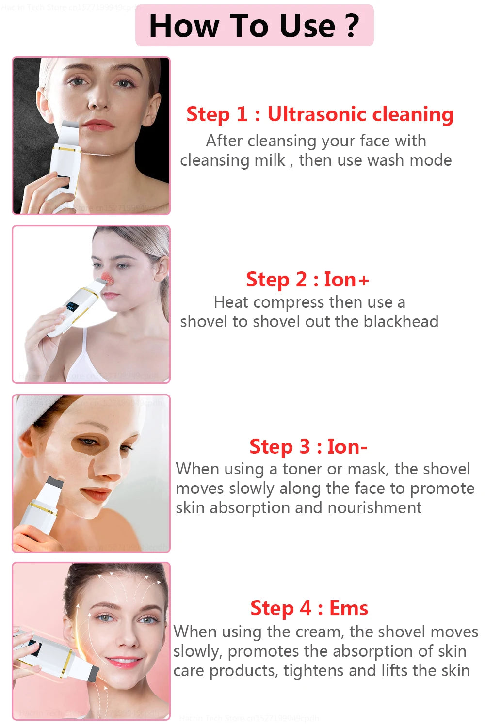 Ultrasonic Skin Scrubber Remover Blackhead Ultrasonic Peeling Facial Scrubber Shovel Deep Cleaning Face Lifting Remove Pore Acne