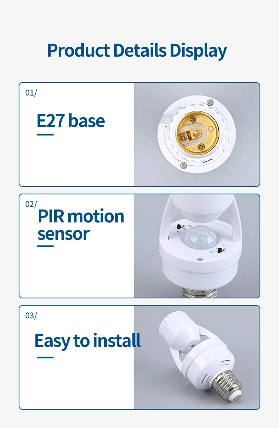 Smart Motion Sensor Light Bulb Holder E27 PIR Induction Sensor Adapter Lamp Base Converter Automatic LED Switch AC 110V 220V