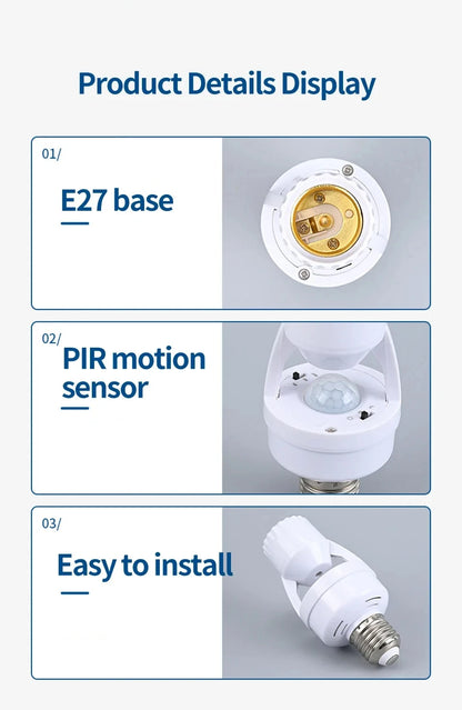 Smart Motion Sensor Light Bulb Holder E27 PIR Induction Sensor Adapter Lamp Base Converter Automatic LED Switch AC 110V 220V