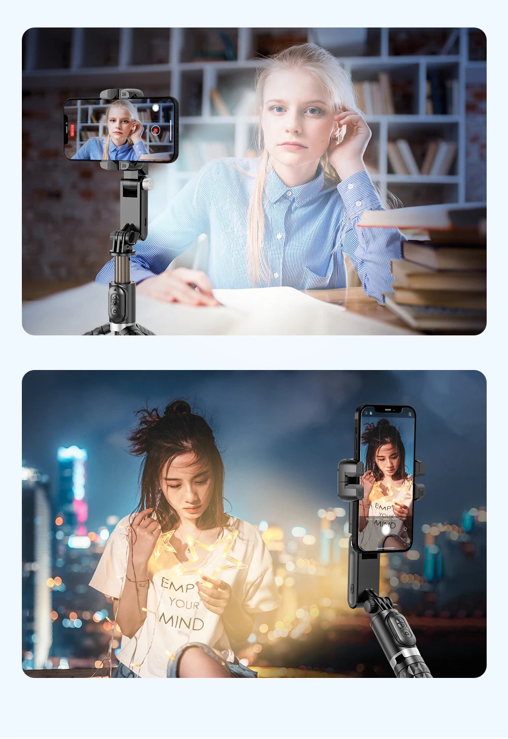 Desktop Gimbal Stabilizer 360° Rotation Smart Track Mode Selfie Stick with Remote Control for iPhone Cell Phone Smartphone