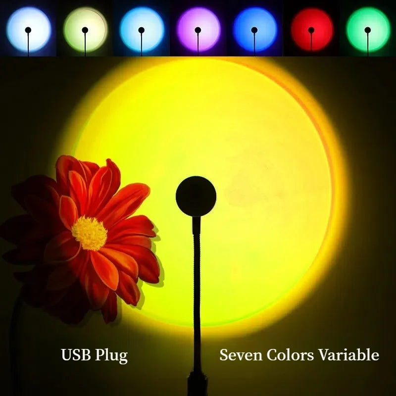 LED Sunset Lamp USB Rainbow Neon Night Light Projector Lamp Room Phone Self Photography Atmosphere Light Bedroom Wall Decor Gift