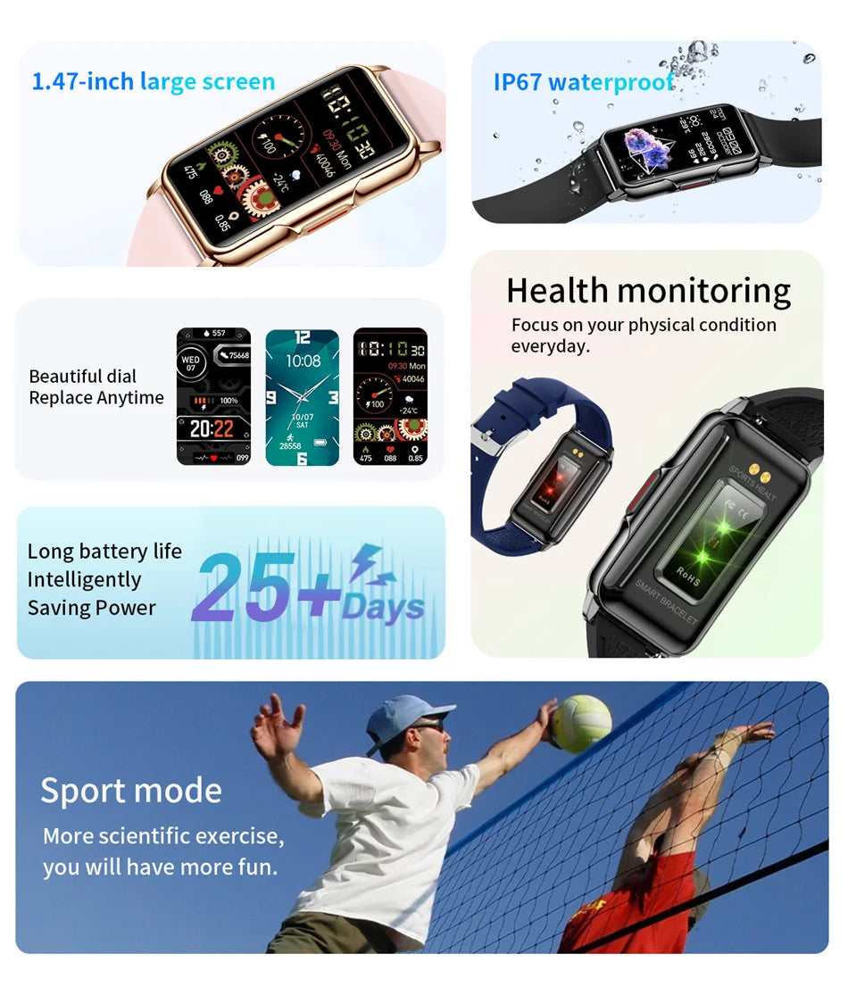 2024 New Sports Smart Watch Men Women 1.47-inch Full Touch GPS Fitness Tracker IP67 Waterproof Smartwatch For Android IOS Phone
