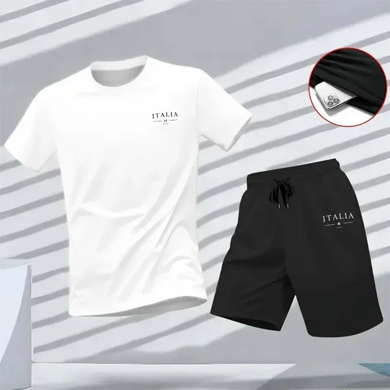 Men's Tracksuit Versatile 2026 Summer Outdoors Jogging Two-piece Set Shorts-sleeved T-shirt and Sport Short Daily Casual Quality