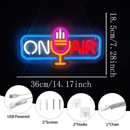On Air Neon Sign For Wall Decor,Led Neon Light For Live Room,Game room,Broadcasting Room, Music Studio,Bedroom Decor,USB Powered