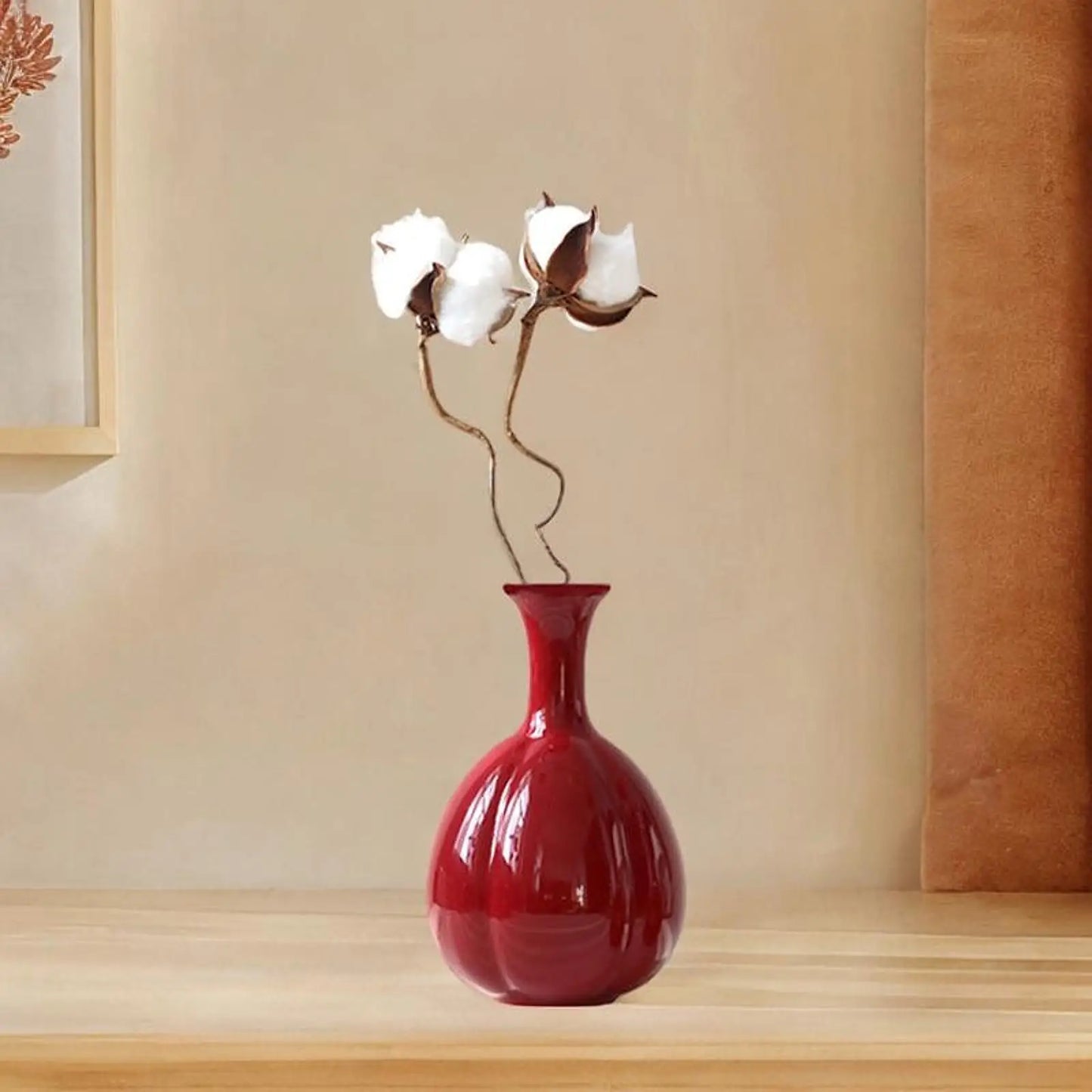 Ceramic Red Vase Creative Modern Rustic Flower Vases Desktop Ceramic Vase for Shelf Kitchen Dining Room Bookshelf Home Decor